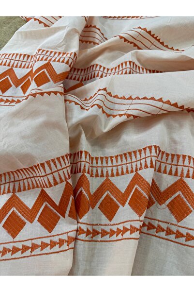 METERİAL Turuncu Etnik Desenli Vual Kumaş – En 135 cm | Nefes Alabilen Hafif ...