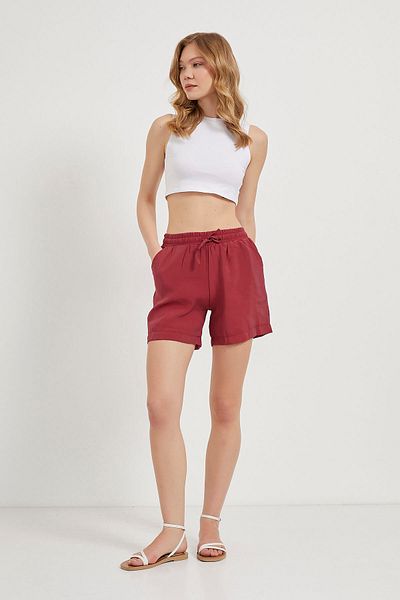 Arma Life Women's Elastic Waist Summer Pocket Burgundy Mini Shorts