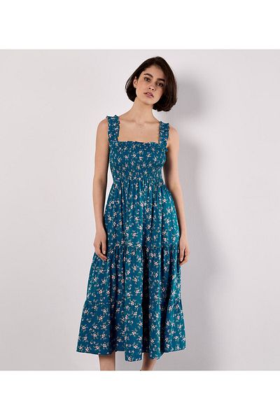 Apricot Gestuftes Kleid mit Orchideenprint