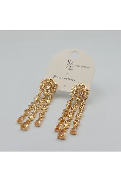 SE Jewellery Collection Selin Ersoy Hexagonal Stone Hanging Earrings – Gold Xuping, Stone Detail, Does Not Tarnish, Special Design (5.4 X 1.2 cm)
