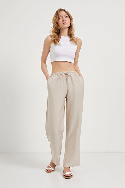 Arma Life Women's Elastic Waist Casual Loose Cream Baggy Trousers