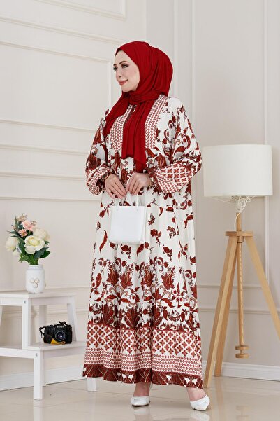 Sevitli Bat Sleeve Duru Viscon Dress-Burgundy