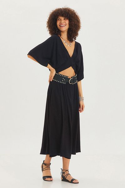 Clandestino Μπλούζα Bohemian Crop με πίσω δέσιμο μαύρο