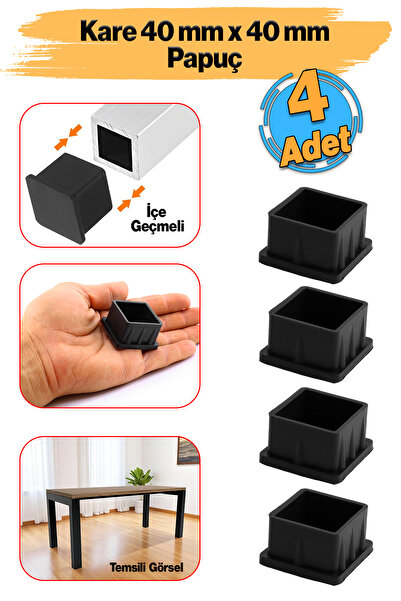 Badem10 Kare Tıpa Papuç Takoz 40 mm x 40 mm Parke Zemin Koruyucu 4 Adet Masa Sandalye Sehpa Ayak Tapası
