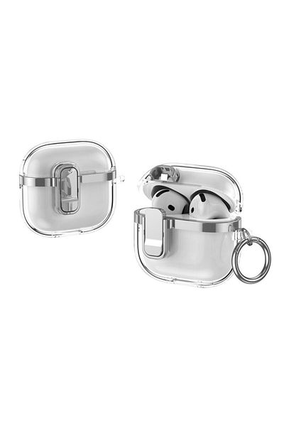 UnDePlus حافظة متوافقة مع AirPods 4 2024، غطاء قفل شفاف مرئي LED مقاوم للصدمات والخدش