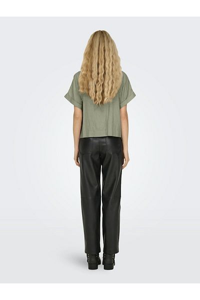 ONLY Women's Green Onlcaro S/S Linen Bl Boxy Shirt Cc Pnt Shirt 15338744 -Tea