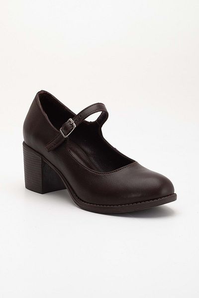 ANALİN SHOES Дамски обувки на ток от естествена кожа с каишки - кафяви