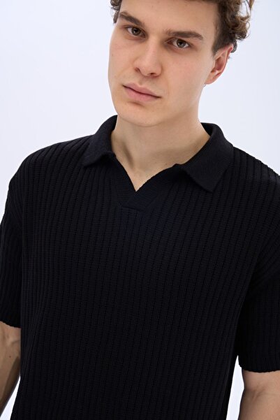 İLKCET MODA V-Neck Black Oversize Men's Knitwear Tshirt