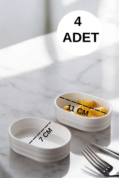 İLİVA Set of 4 11 cm Porcelain Jam Bowl Sauce Bowl Snack Bowl