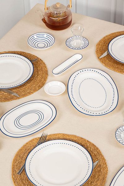 FH finehome Line Blue 28 Piece Porcelain Breakfast Set