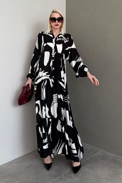Madmext Μακρυμάνικο φόρεμα με μαύρο σχέδιο Mg2391