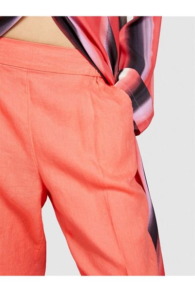 Sisley 100% Linen Elastic Sides Front Pleated Pants Women's Pants to Be Regulated - 324P4Aghlf00S