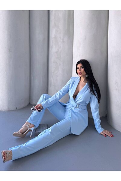 BARG FASHION Kadın Kemerli Ceket Pantalon Takım