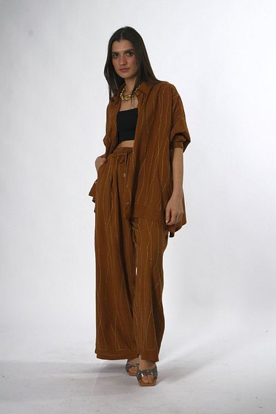 ABBRA Women's Cotton Oversize Shirt Set with Side Slits