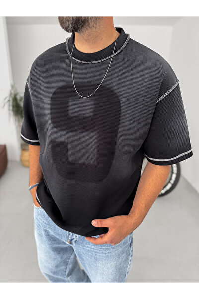 BYBASICMAN Black Waffle 9 Washed Oversize T-Shirt Bs-007