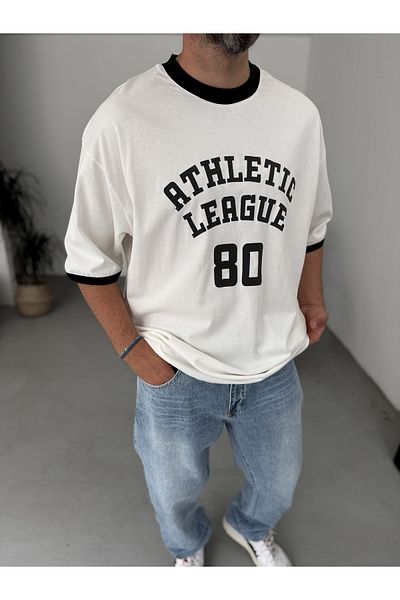 BYBASICMAN White Athletic League Printed Oversize T-Shirt Bs-011