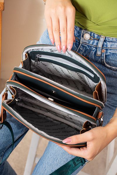 GALB LEATHER Geantă de umăr pentru femei cu curea lată de mărime medie, cu 5 compartimente - Utilizare zilnică