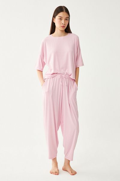 nulu Women's Pink Dublin Short Sleeve Baggy Trousers Pajama Set