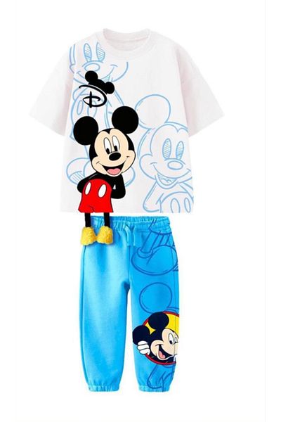 Lolliboomkids Tricou din bumbac Mai Color, cu detaliu 3D, pentru băieți, pantaloni de trening, set de sus