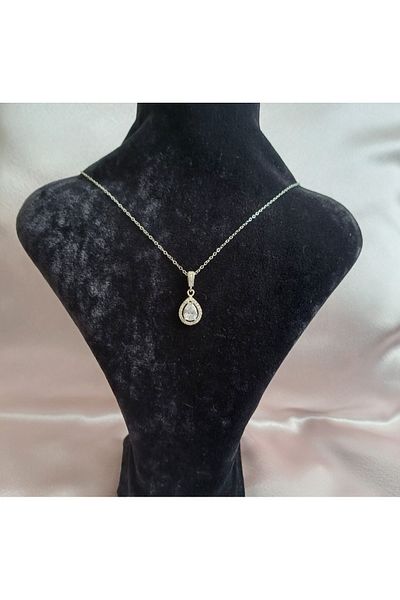 Canım kendim Drop Steel Necklace with Baguette Stone