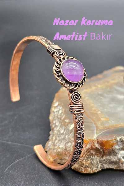 NBS Beautiful Naturel Stones Amethyst Real Copper Bracelet Adjustable Evil Eye Protection (Trend, Combination, Daily)