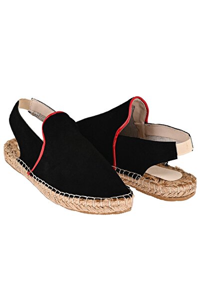 NOOSY Women's Black Genuine Leather Handmade Espadrille