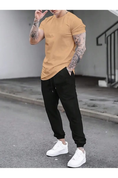 MEİLİFENG Men's Oversize Solid Color Unprinted T-Shirt-Shorts Suit