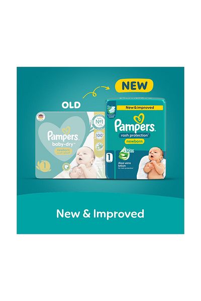 Pampers Rash Protect. Taped Diapers, S 1, 2-5kg, +50% Aloe Vera Lotion, Jumbo Pack, 66 Count
