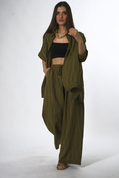 ABBRA Women's Cotton Oversize Shirt Set with Side Slits