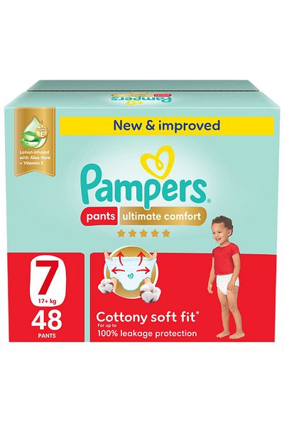 Pampers Ultimate Comfort Pants Diapers, S7, 20+kg, Lotion infused with Aloe Vera & Vit E, Giant Box, 48 Ct