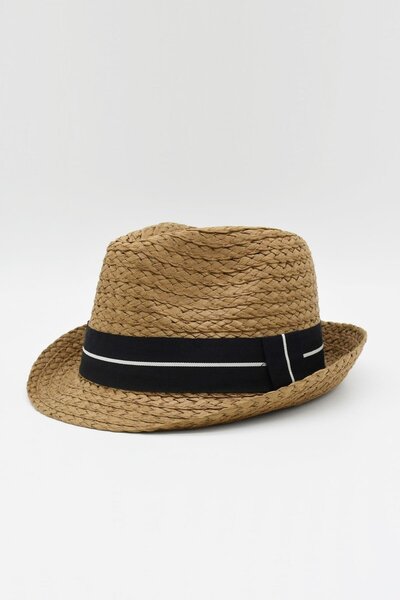 Külah Pălărie de paie maro pentru bărbați, cu șnur reglabil, șapcă de vară