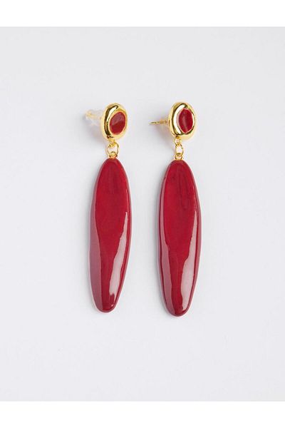 Jimmy Key Burgundy Long Form Figured Hanging Earrings
