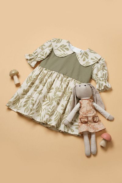 Little Pumpkin Rochie Eid pentru fete cu modele de frunze de culoare jad