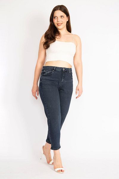 Şans Γυναικείο τζιν Navy Blue Large Size 5 Pocket 65n36295