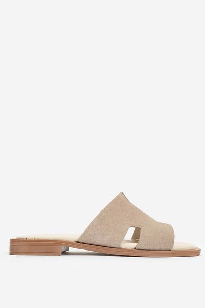 Dericlub Γυναικείες παντόφλες ZY 8012 Model Suede Beige από πραγματικό δέρμα - με λουράκι