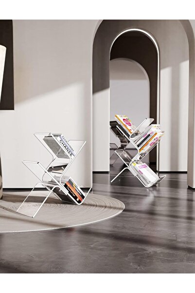 Generic Large Clear Acrylic 3-Tier Bookshelf – Modern Leaning Wall Bookcase and Decorative Storage Rack