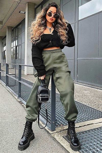 Madmext Mad Girls Khaki Oversize Damen-Trainingsanzug mit elastischen Beinen Mg324