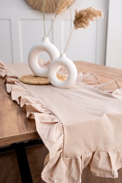 Morlay Natural Brown Frilly Linen Runner - 40X150 cm