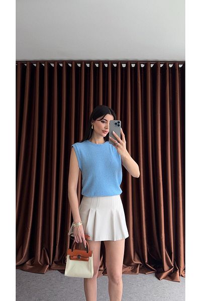 HAZELANNA Zero Sleeve Baby Blue Knitwear