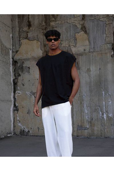 THIMOON Men's Black Sleeveless Back Printed T-Shirt Oversize Sports Undershirt