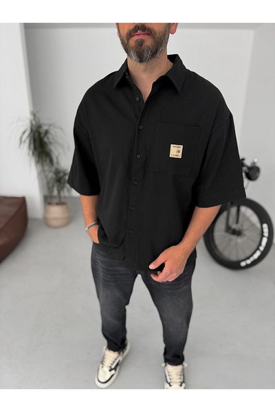 BYBASICMAN Black Pocket Patched Short Sleeve Shirt Bs-001