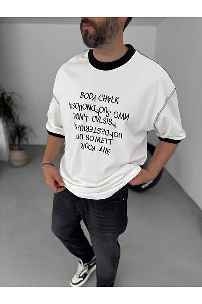 BYBASICMAN Black Reverse Text Printed Oversize T-Shirt Bs-003