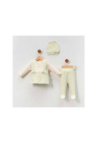 TRENDİMİZBİR Baby Girl Green Slopet Strap 3-Piece Bodysuit Set Hospital Release Set