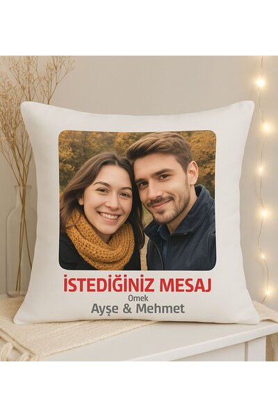 Bk Gift Kişiye Özel İsimli&Fotoğraflı&Mesajlı Beyaz Kırlent Yastık-1, Sevgili...