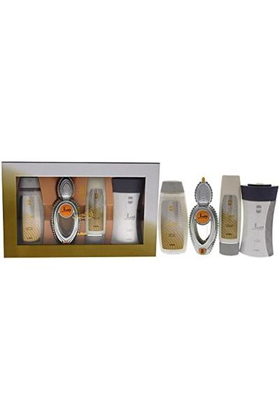 Ajmal Wisal Gift Set for Unisex, 50ml PERFUME,200ml SHOWER GEL,100ml BODY LOTION & 80 GRAMS POWDER