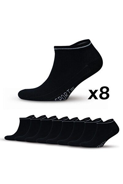 Go With 8'li Erkek Siyah Pamuklu Yumuşak Elastanlı Kısa Spor Sport Patik Çora...