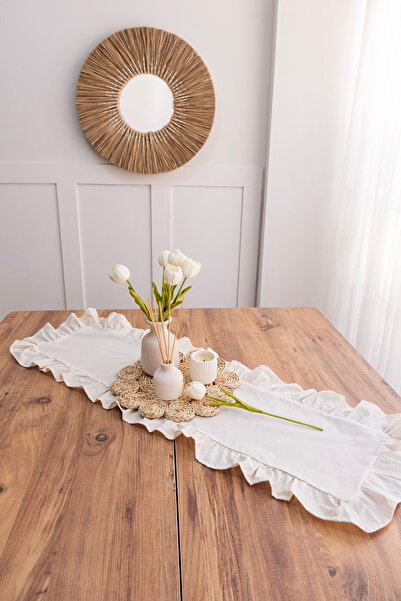 Morlay Raw Natural Frilly Linen Runner - 40X110 cm