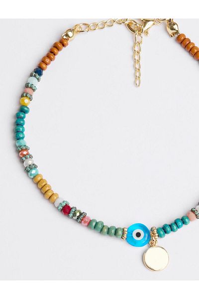 Jimmy Key Mixed Evil Eye Bead Detailed Colorful Anklet