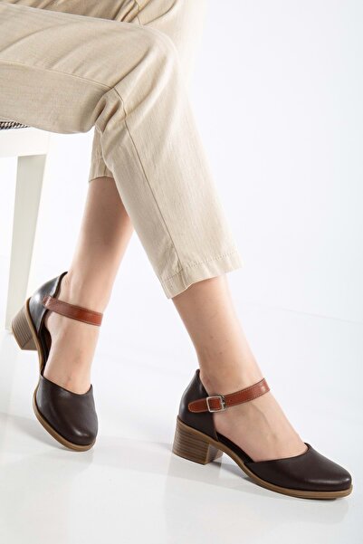 ANALİN SHOES Sandale de damă din piele naturală cu vârf închis la gleznă - maro