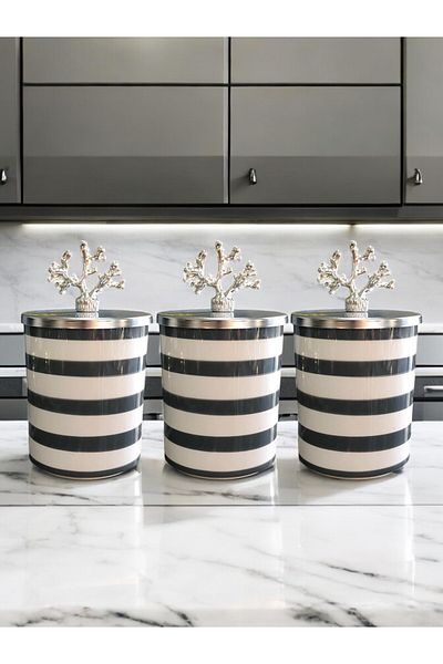 ferayhome Seasoning Set of 3 Coffee Corner Classic Zebra Gray 750 ml Volume Silver Coral - Feray Home